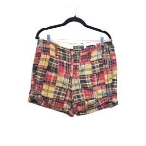 Eddie Bauer 100% Cotton Short Shaw Fit Plaid Patchwork Madras Women's Size 6